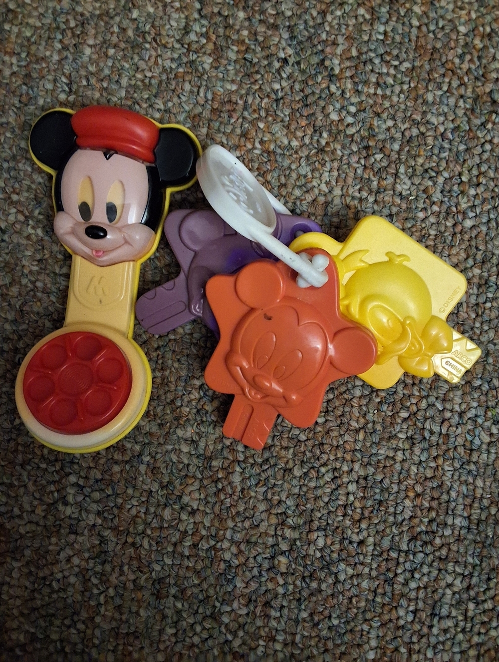 Vintage Disney Arco Baby Mickey Mouse Rattle Phone & Character Keys Set 80s